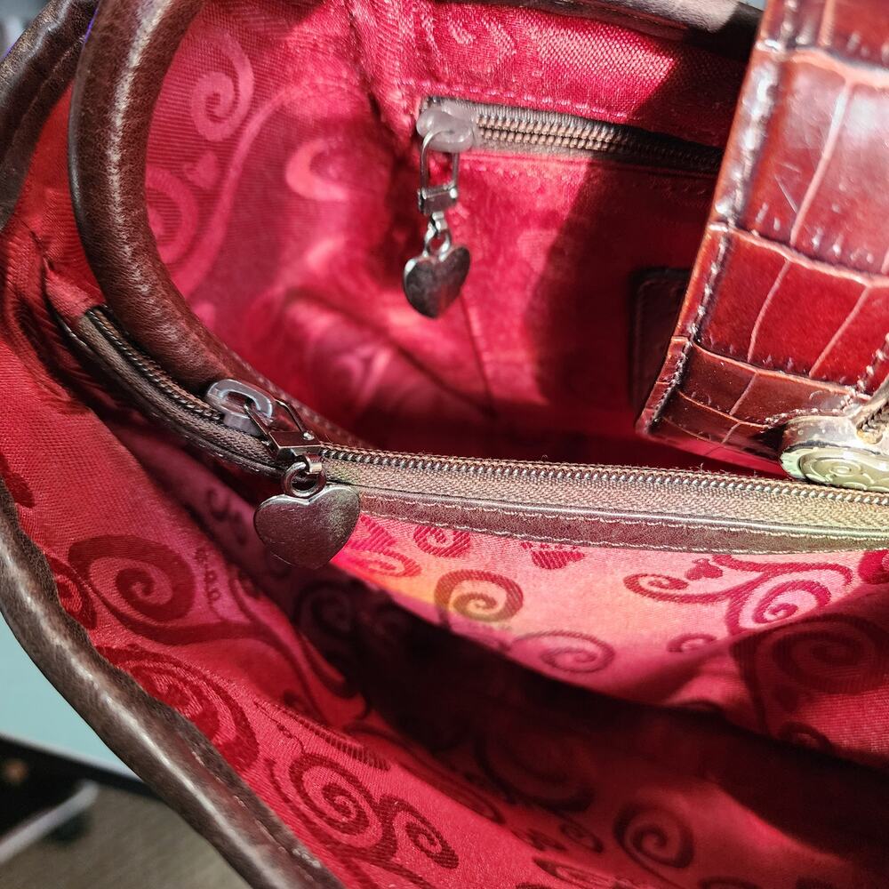 Vintage Brighton Leather Croc Embossed Tote Shoulder Bag - Picture 7 of 10